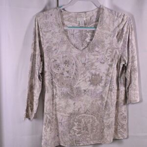 Chico's Gray Purple Paisley Abstract Scoop Neck Blouse Womens 2 (US 12)